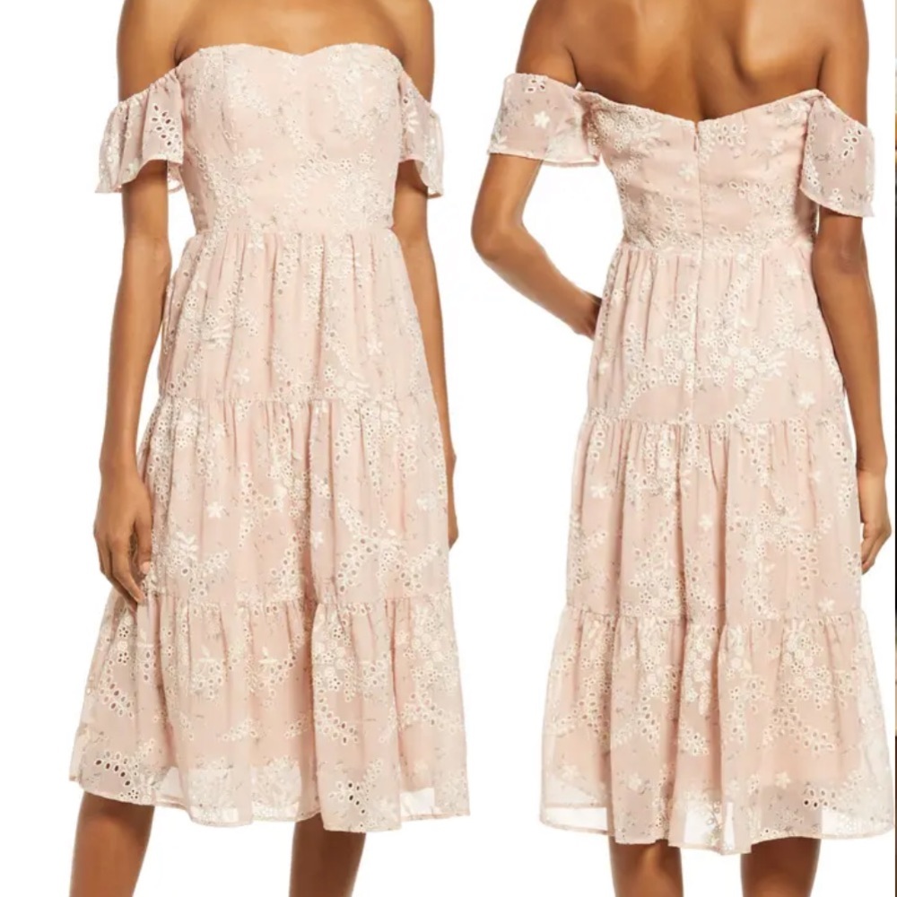 River Off the Shoulder Tiered Hem Dress